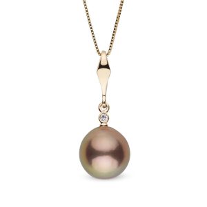 10.8 mm Metallic Copper Freshwater Edison Drop Pearl Pendant with Diamond Accent