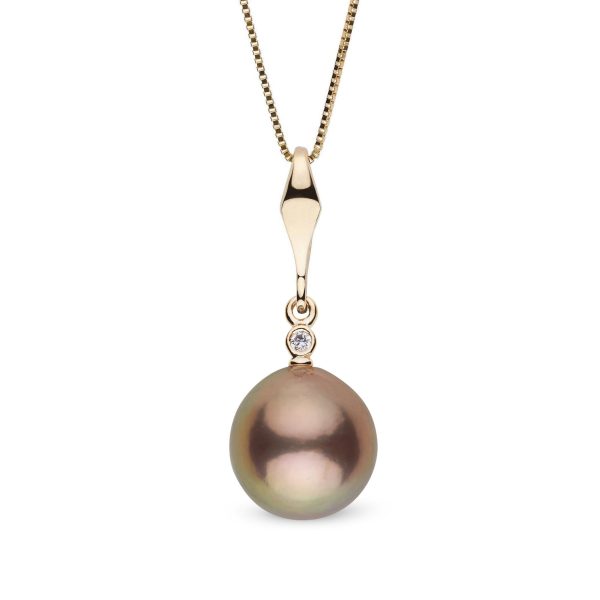 10.8 mm Metallic Copper Freshwater Edison Drop Pearl Pendant with Diamond Accent