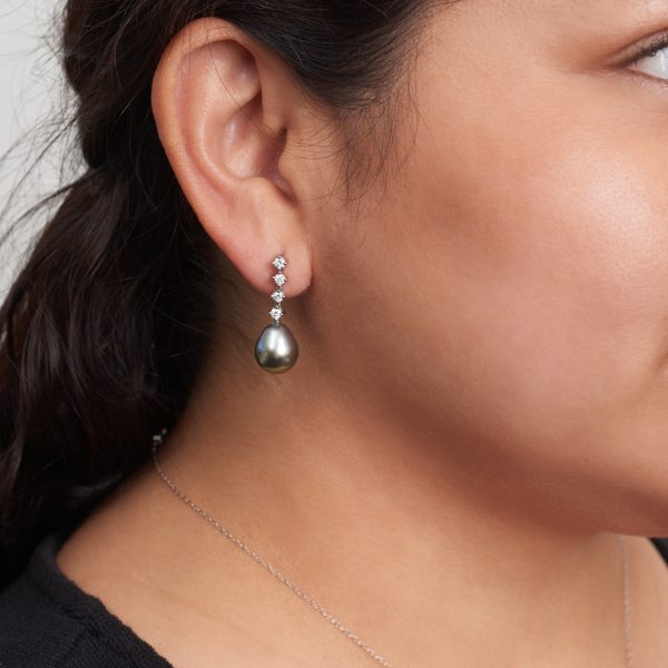 10.0-11.0 mm Tahitian Drop Pearl and Diamond Luminary Earrings-GeekSEO