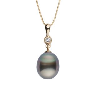 10.0-11.0 mm Tahitian Drop Pearl and Diamond Romantic Pendant-GeekSEO