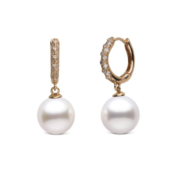 10.0-11.0 mm White South Sea Pearl & Pave Diamond Large Hoop Earrings-GeekSEO