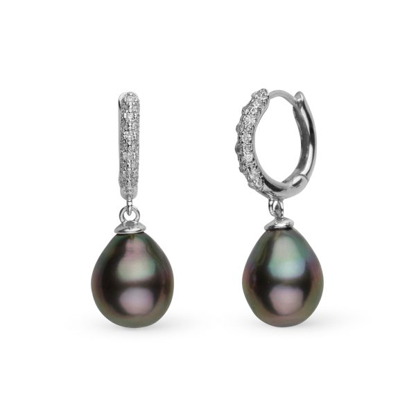 10.0-11.0 mm Tahitian Drop Pearl & Pave Diamond Large Hoop Earrings-GeekSEO