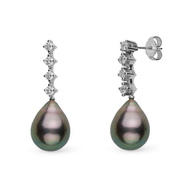 10.0-11.0 mm Tahitian Drop Pearl and Diamond Luminary Earrings-GeekSEO