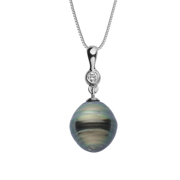 10.0-11.0 mm Tahitian Baroque Pearl and Diamond Romantic Pendant-GeekSEO